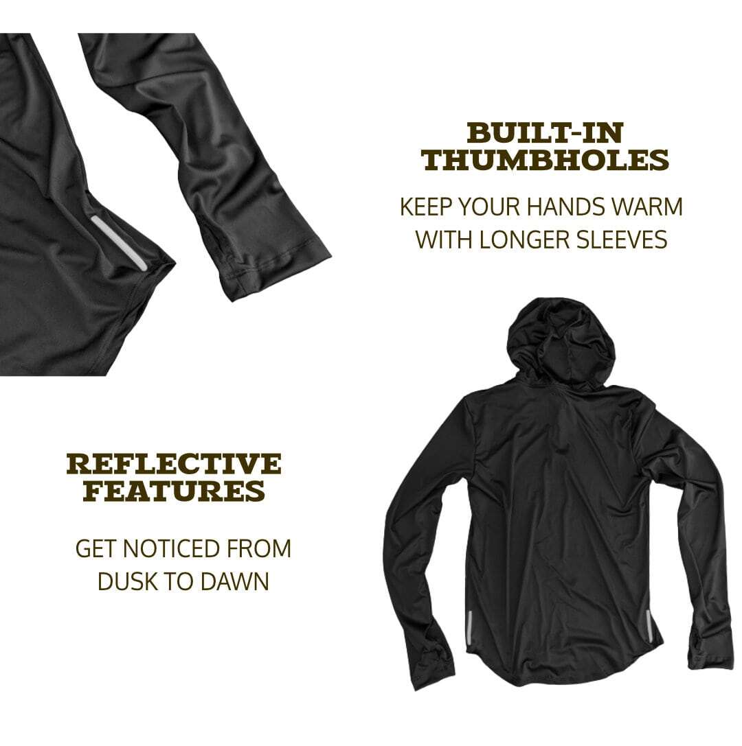 Runyon Men's American Made In USA Running Jackets Zip Hoodie - Warm-It-Up Zip Hoodie (Black)