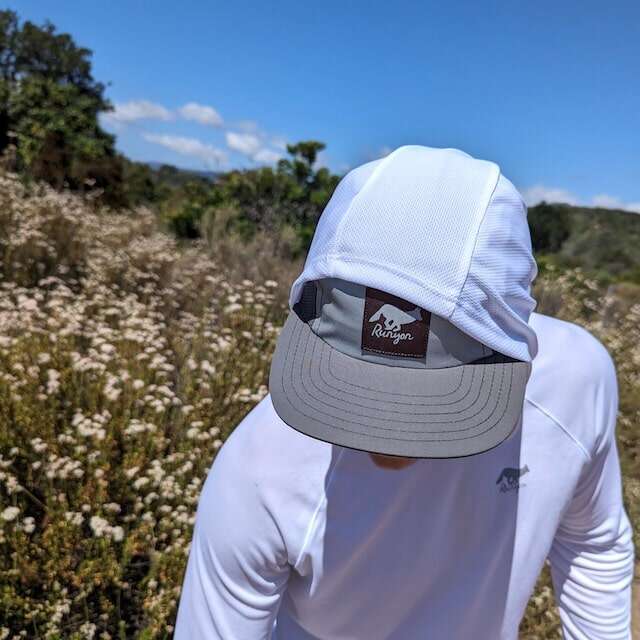 Runyon American Made In USA Camp Hats in Charcoal Grey Steel and White Long Sleeve Sun Hoodies with Thumbholes for UPF 30+ Sun Protection.
