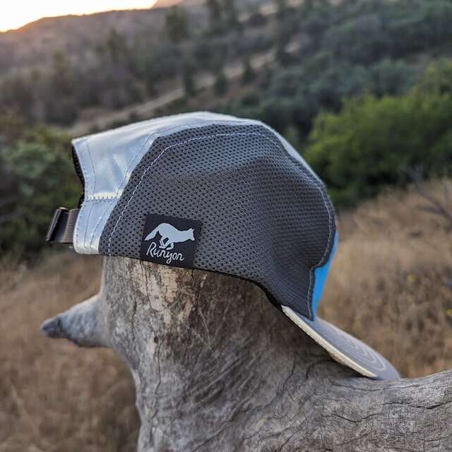 Runyon American Made In USA Camp Hats - Reflective Performance caps for Trail Running, Hiking, Fitness, Gym and the Outdoors. Bright Cyan Safety Blue. Hi-Vis. Reflective headwear.
