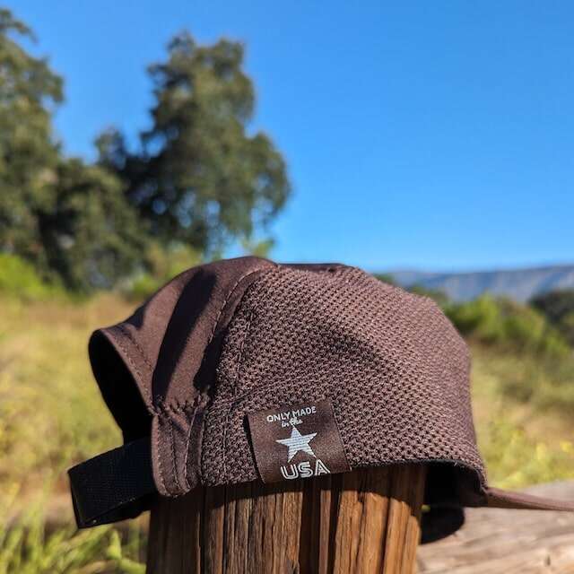 Runyon American Made In USA Camp Hats - Reflective Silver with Brown Panels - Quick Dry Performance Hat for Running, HIking, Fitness, Workout, Outdoors