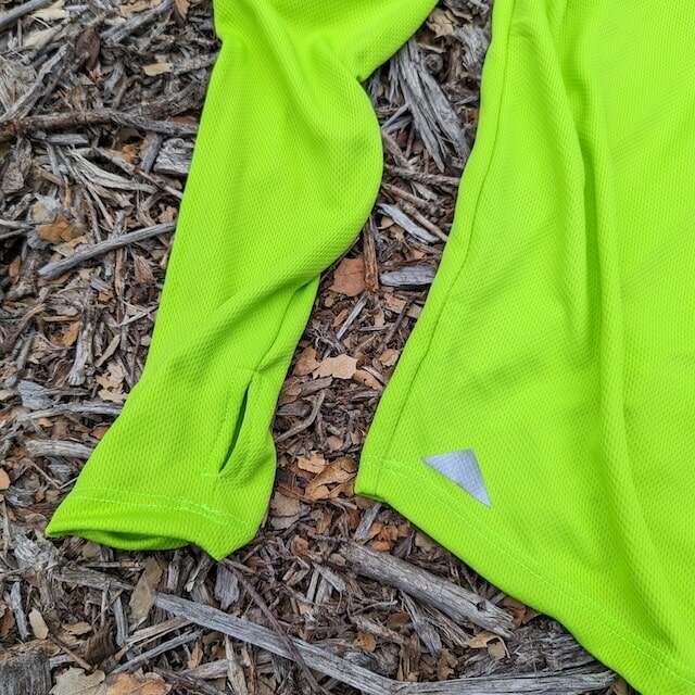 Bright lime green long sleeve technical hoodie shirts with built-in thumbholes UPF protection for running, hiking, fitness, gym, workouts.  American Made In USA. Runyon Canyon Apparel