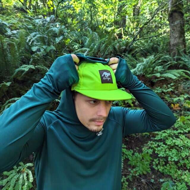 Forest Green long sleeve technical hoodie shirts with built-in thumbholes UPF protection for running, hiking, fitness, gym, workouts.  American Made In USA. Runyon Canyon Apparel