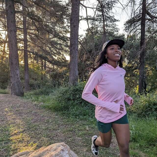 Cool Pink long sleeve technical hoodie shirts with built-in thumbholes UPF protection for running, hiking, fitness, gym, workouts.  American Made In USA. Runyon Canyon Apparel